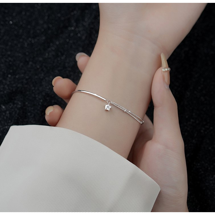 Vòng Đeo Tay Mạ Bạc 2 Lớp Đính Đá Thiết Kế Dễ Thương Thời Trang Cho Nữ Sinh V14