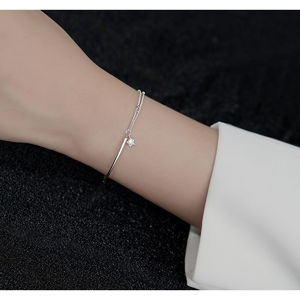 Vòng Đeo Tay Mạ Bạc 2 Lớp Đính Đá Thiết Kế Dễ Thương Thời Trang Cho Nữ Sinh V14