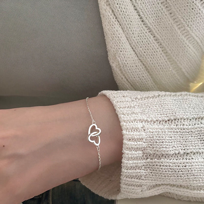 Vòng Đeo Tay Mạ Bạc Mặt Trái Tim Đôi Thời Trang Dành Cho Nữ Sinh V13