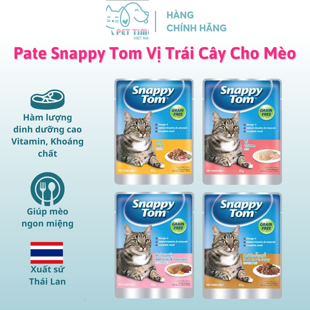 Pate Snappy Tom Dành Riêng Cho Mèo Vị Trái Cây Đa Dạng Bổ Sung Vitamin Và Chất Dinh Dưỡng Cho Bé Mèo 85g