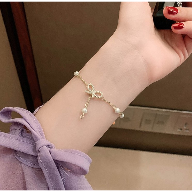 Vòng Đeo Tay Hợp Kim Phối Nơ Thiết Kế Đơn Giản Cho Nữ Sinh V24