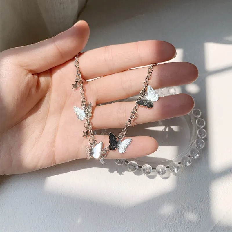Vòng Tay Hợp Kim Mạ Bạc Hình Bướm và Ngôi Sao Xinh Xắn Cho Nữ Sinh V25