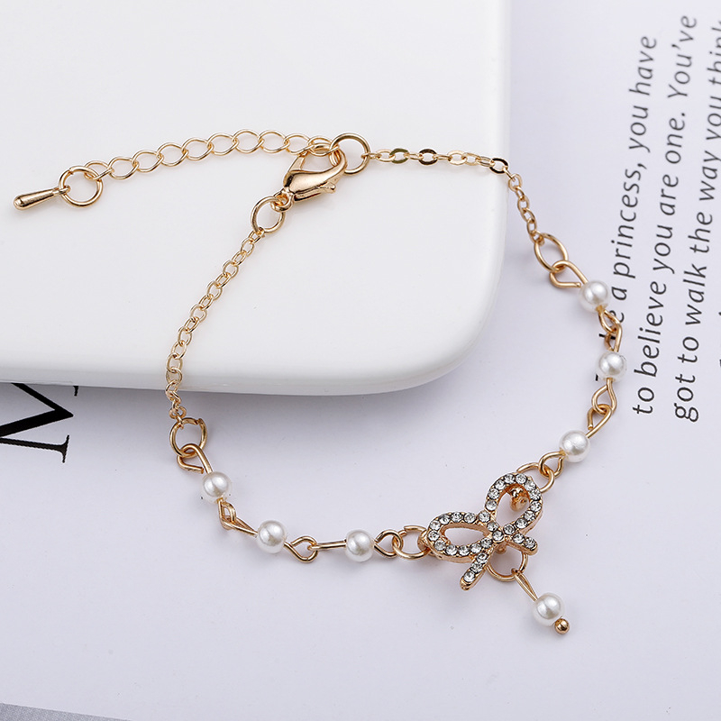 Vòng Đeo Tay Hợp Kim Phối Nơ Thiết Kế Đơn Giản Cho Nữ Sinh V24