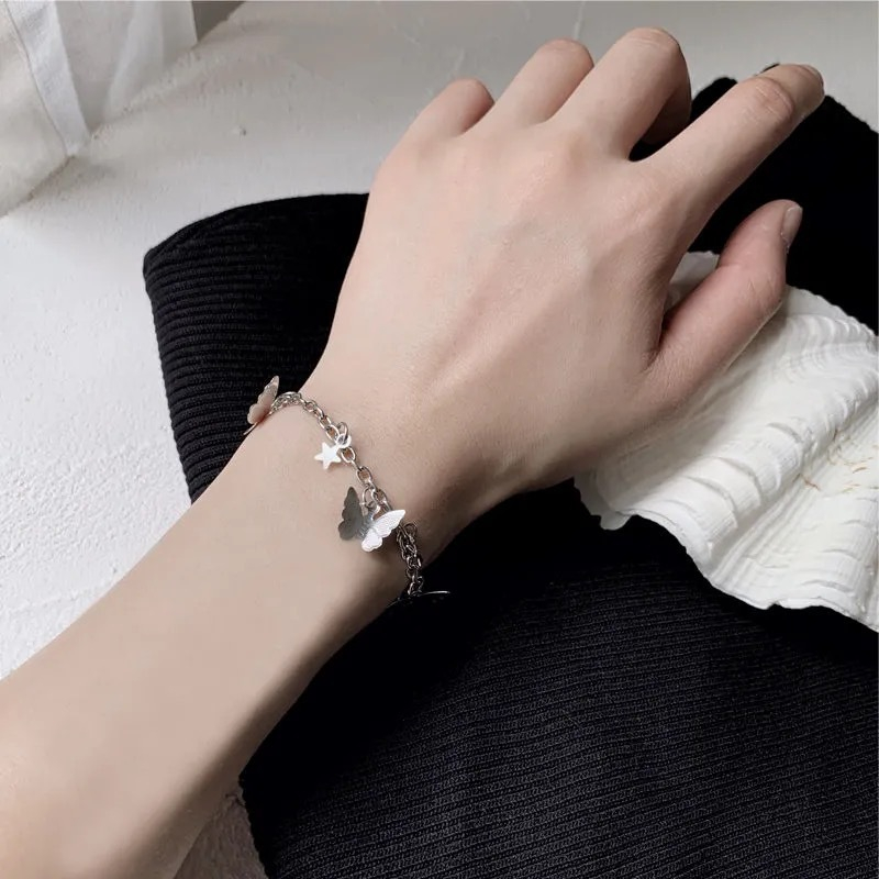 Vòng Tay Hợp Kim Mạ Bạc Hình Bướm và Ngôi Sao Xinh Xắn Cho Nữ Sinh V25