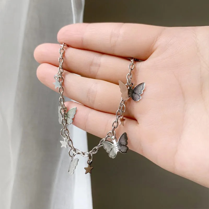 Vòng Tay Hợp Kim Mạ Bạc Hình Bướm và Ngôi Sao Xinh Xắn Cho Nữ Sinh V25