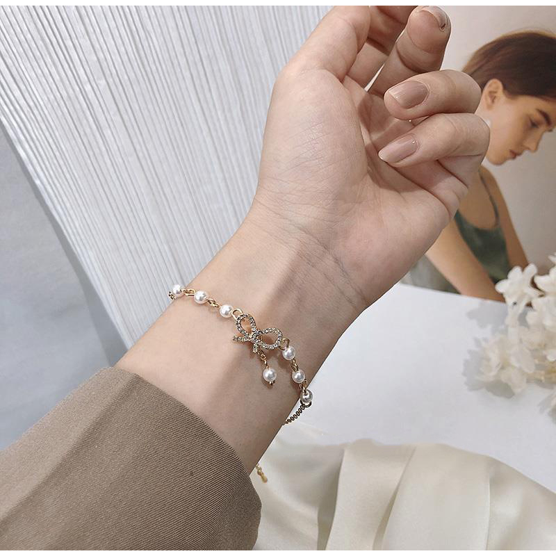 Vòng Đeo Tay Hợp Kim Phối Nơ Thiết Kế Đơn Giản Cho Nữ Sinh V24