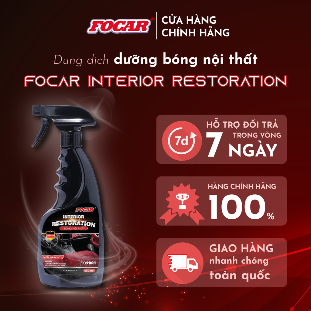 Dung Dịch Nước Dưỡng, Đánh Bóng Nội Thất Xe Ô Tô Focar, Chai Xịt Phục Hồi Đánh Bóng Nhựa Nhám, Da Ghế Xe Oto