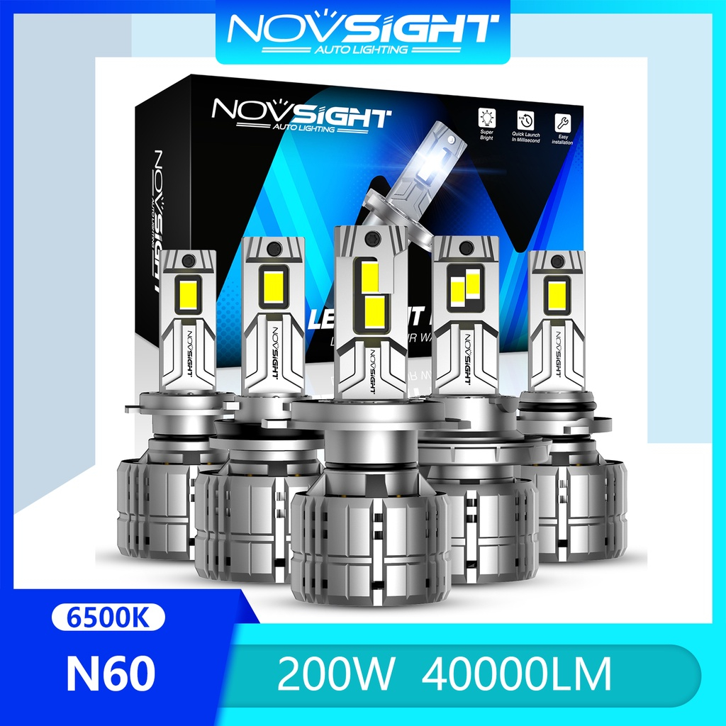 Đèn pha LED ô tô Novsight 2 bóng đèn N60 9005 9006 H4 H7 H11 200W 40000LM 6500K Đèn LED siêu sáng cho chùm tia cao / chùm thấp / đèn sương mù Cắm và sử dụng Bảo hành miễn phí 1 năm