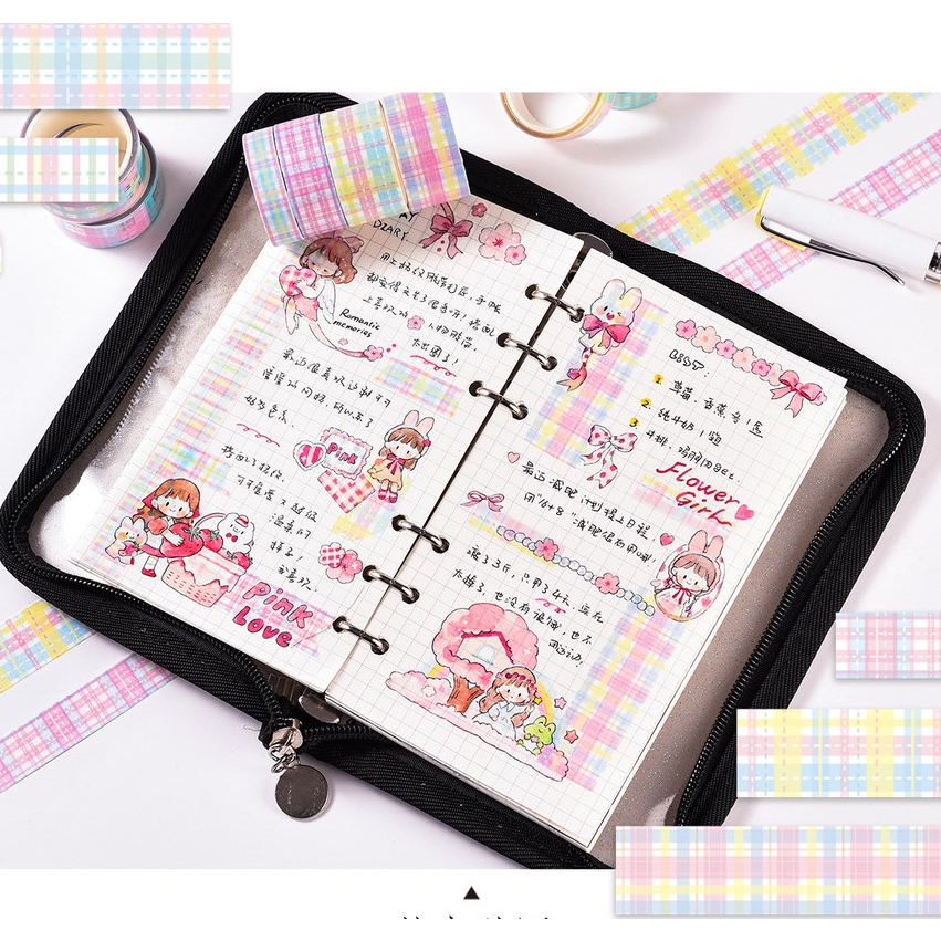 Enjoymore Set 10 Cuộn Washi Caro Ngẫu Nhiên Trang Trí Sổ Bullet Journal Miếng Dán Nhãn Sticker Dễ Thương