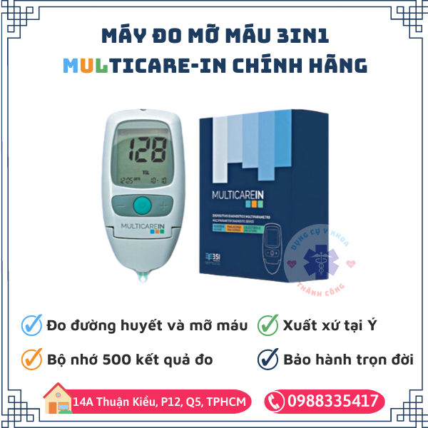 (Trọn bộ que thử) Máy đo đường huyết, mỡ máu đa chức năng 3 in 1 MultiCare-In Chính hãng