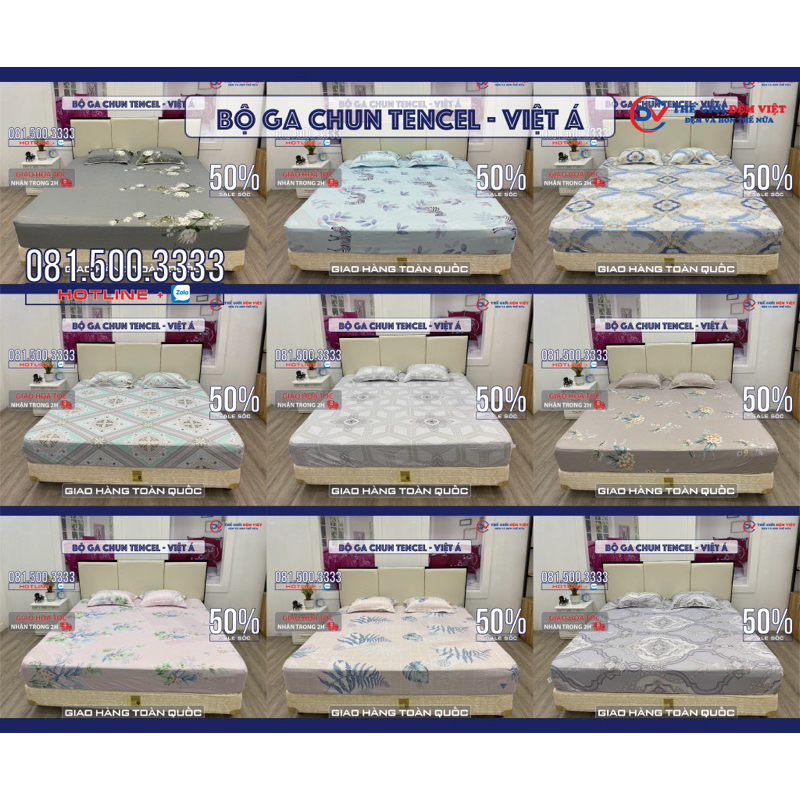 Bộ Ga Chun Bọc Đệm Và Vỏ Gối Việt Á Tencel [ĐỆM VIỆT]