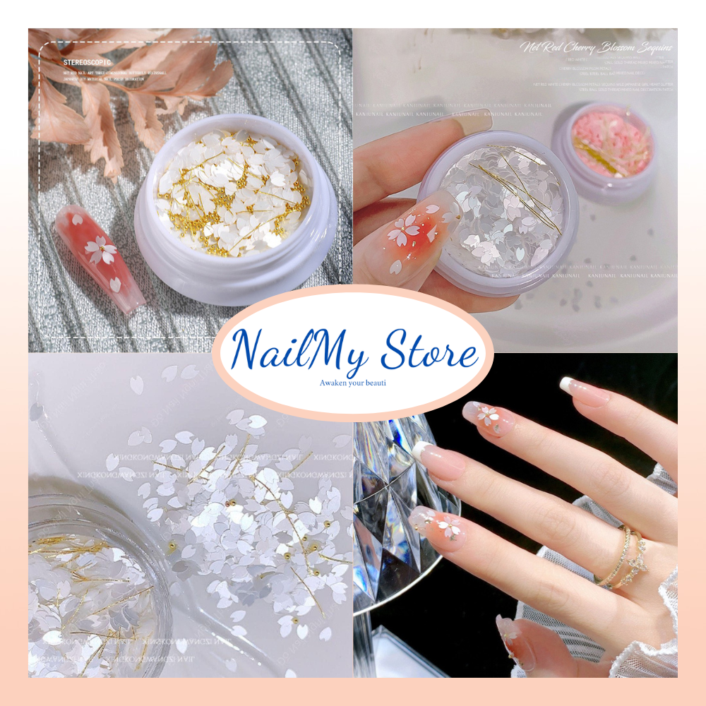 Cánh hoa nail ẩn, cánh hoa trắng trang trí móng