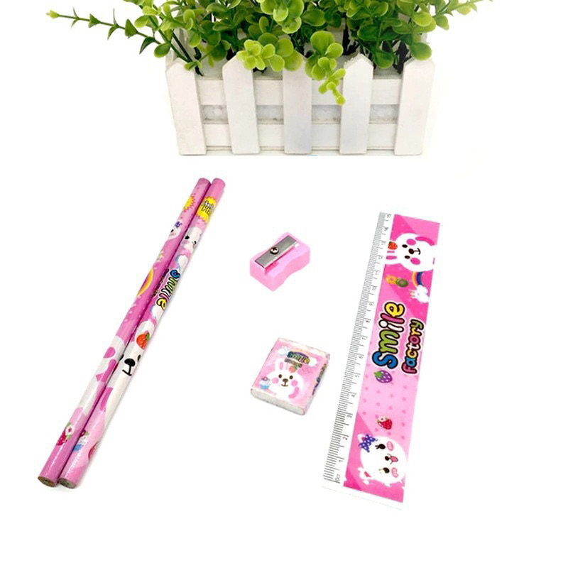 [Giá sỉ] Set dụng cụ học tập 5 món bút chì, thước, gôm tẩy, gọt bút chì đáng yêu cho bé