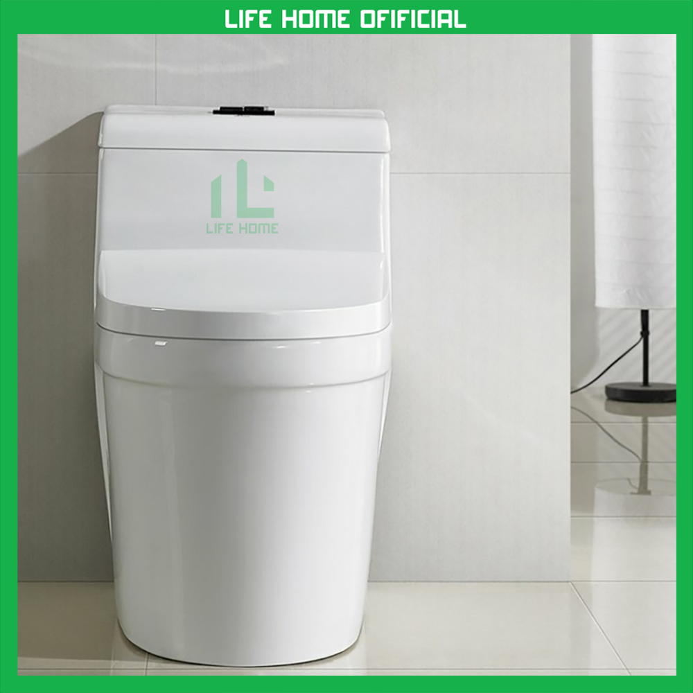 Bồn cầu liền khối cao cấp nắp êm phủ men nano siêu bền chống bám bẩn xả xoáy Life Home