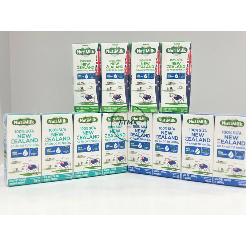 Thùng 48 Hộp NutiMilk 100% Sữa New Zealand Bò Ăn Cỏ Tự Nhiên hộp 180ml - NTMlik