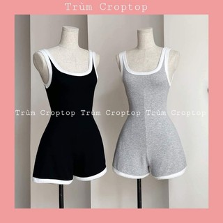 Jumpsuit , body suit ôm body 2 dây phối viền 3 màu dễ mặc form free size dưới 51kg