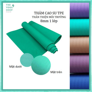 [Thảm Yoga] Thảm tập Yoga TPE dày 8mm (1 lớp) tặng kèm dây cột - The Yogi's Shop
