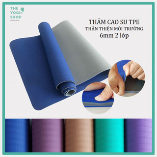 [Thảm Yoga] Thảm tập Yoga TPE dày 6mm (2 lớp) tặng kèm dây cột - The Yogi's Shop