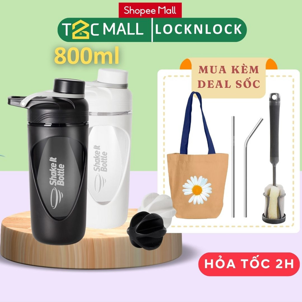 Bình Lắc Shaker Tập Gym Locknlock 800ml Có Banh Lắc Giúp Hòa Tan BALANCE SHAKE IT Lock & Lock HAP949 T2Cmall