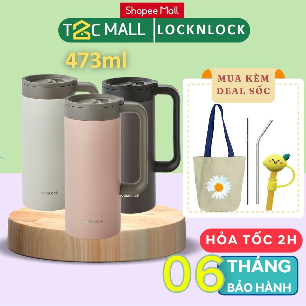 Ly Giữ Nhiệt Có Quai LocknLock 473ML Nắp Trượt Đóng Mở, Cốc giữ nhiệt Lock&Lock LHC4247 - T2Cmall