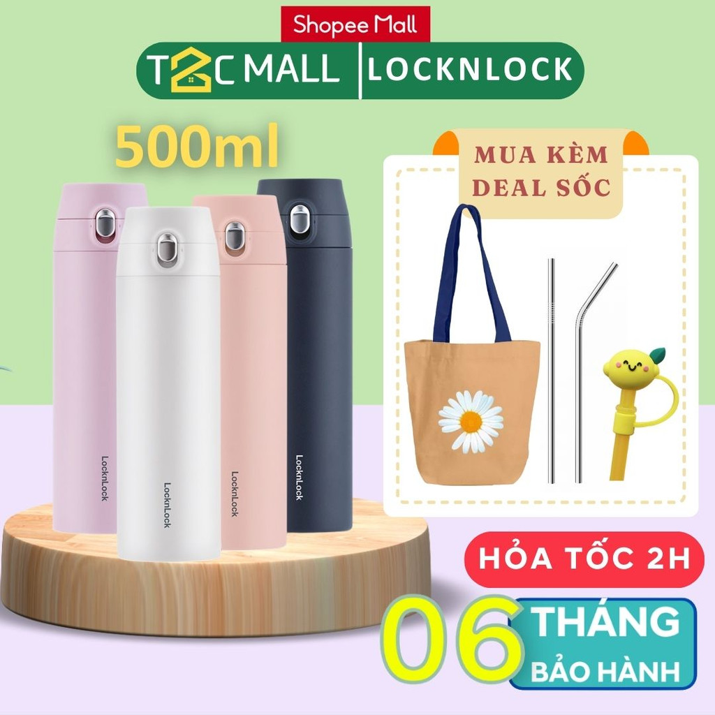 Bình Giữ Nhiệt LocknLock 500ML nhỏ gọn, màu đẹp Featherlight One-touch Tumbler Lock&Lock LHC3257 - T2Cmall