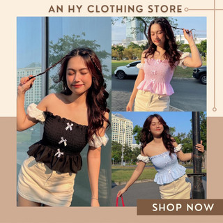 (có bán sỉ, ảnh thật, hoả tốc) 🧸bow_croptop🎀(áo nơ nhún tay phồng)