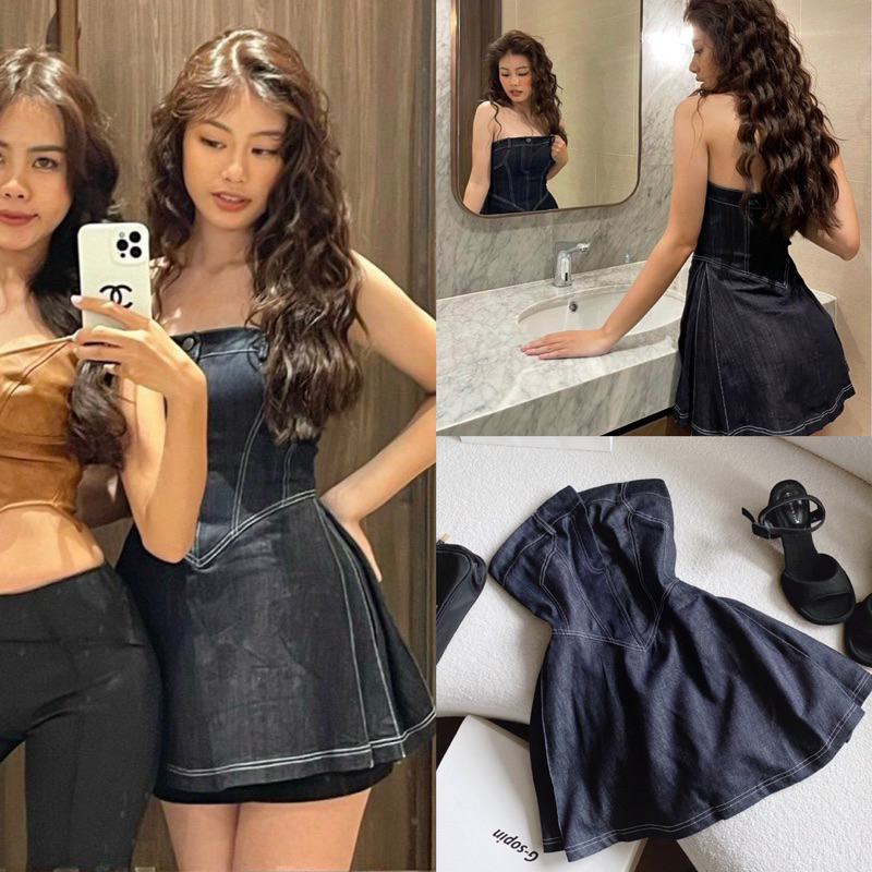 ĐẦM ỐNG JEAN XẾP LY EO