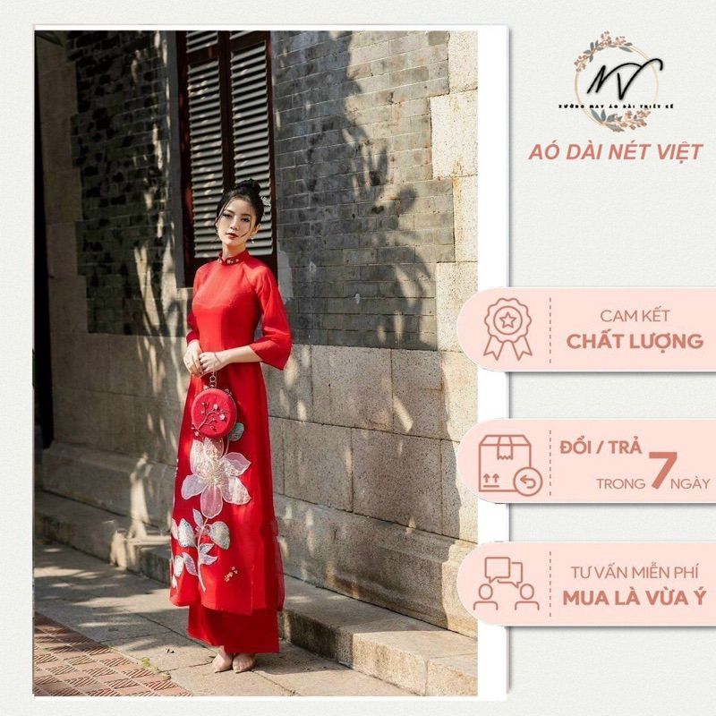 Áo Dài cách tân Đan Vũ chất liệu tơ óng hoạ tiết đính kết nổi bật đủ sz S-XXL , Nét Việt