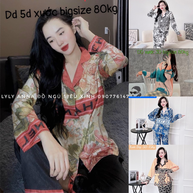 ( Ảnh + clip thật ) Bộ Lụa xước Bigsize cao cấp tay dài quần dài , phối hoạ tiết sang chảnh , đi làm , đi chùa