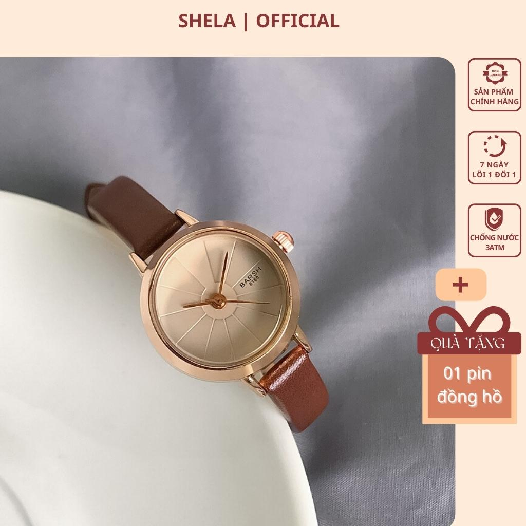 Đồng hồ nữ đeo tay dây da chính hãng mặt tròn chống nước giá rẻ phong cách Hàn Quốc ulzzang vinatge BARSH BS02