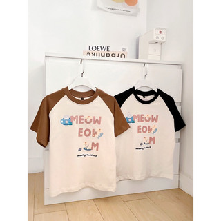 Áo thun nữ babytee raglan in hình meow meow