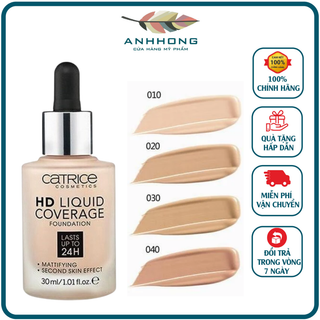 Kem nền kiềm dầu Catrice HD 24h Liquid Coverage Foundation che phủ hoàn hảo