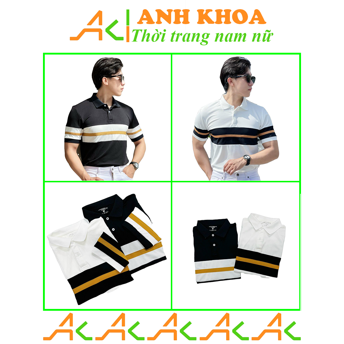 Áo Polo nam nữ cổ bẻ SỌC NGANG PHỐI tay ngắn chất liệu vải thun cá sấu chuẩn form sang trọng lịch lãm 2 màu - ANHKHOA