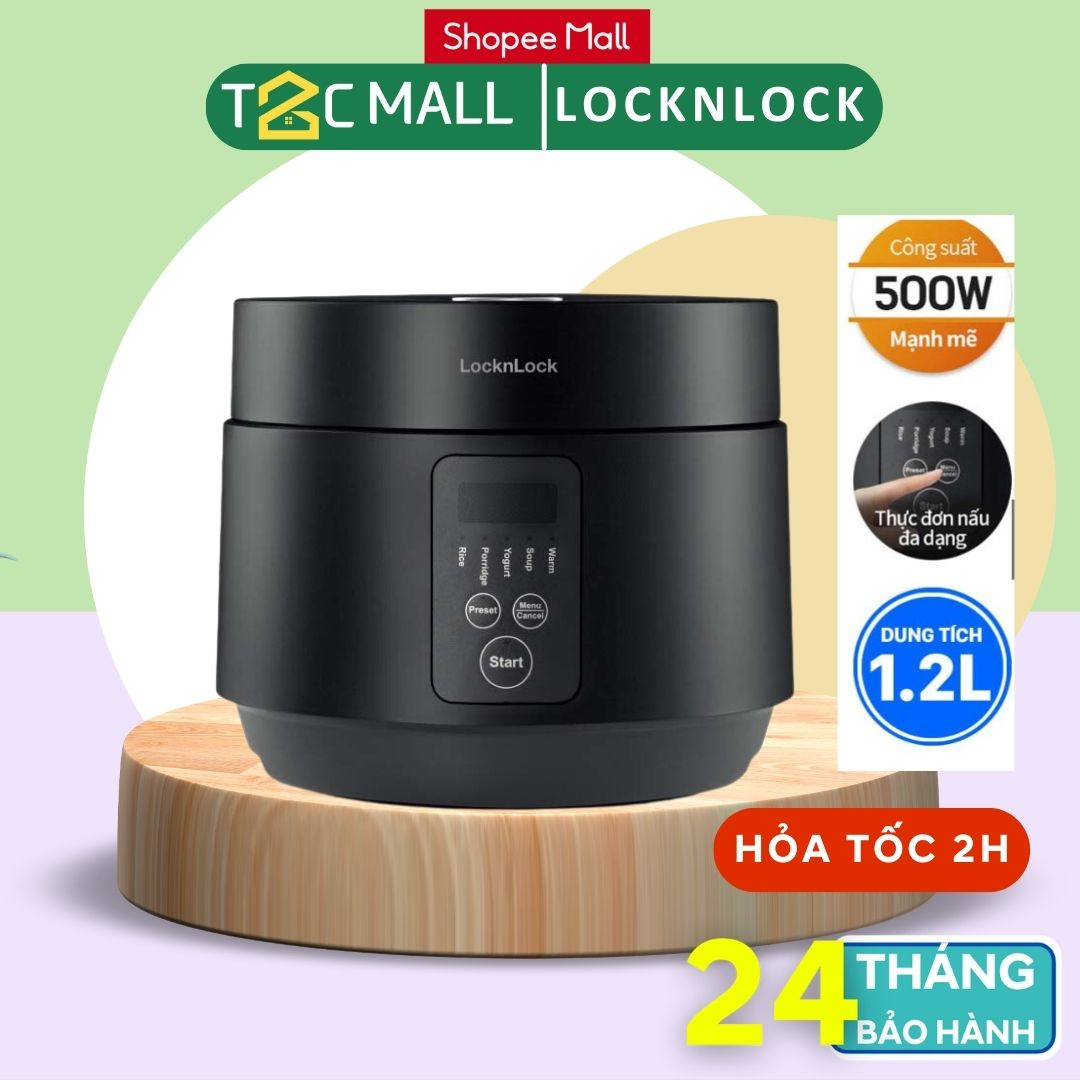 Nồi cơm điện LocknLock Compact Rice Cooker 1.2L EJR346BLK - Hàng chính hãng có 5 chế độ nấu, dây điện tháo rời - T2Cmall