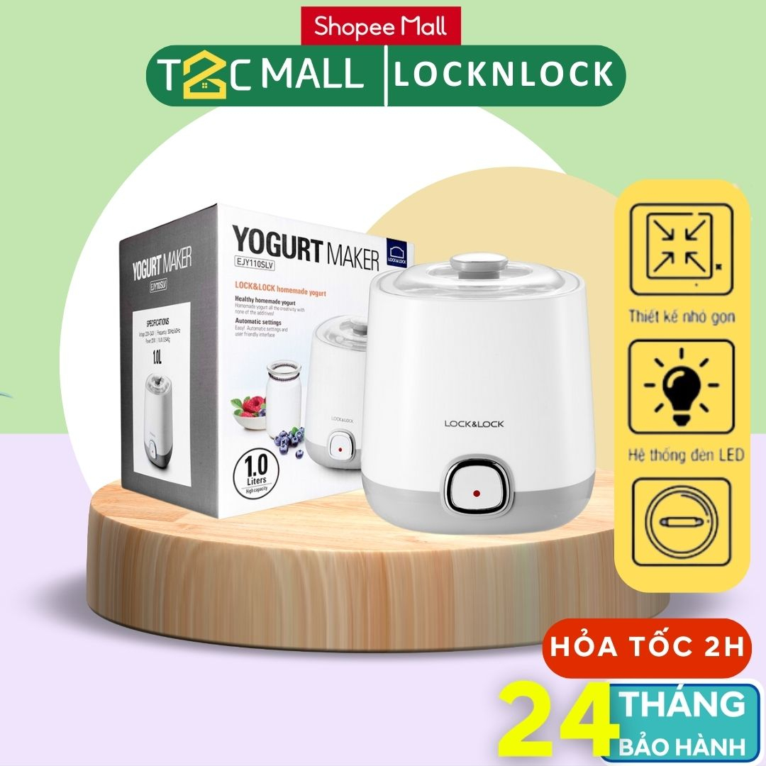 Máy Làm Sữa Chua LocknLock 1L Nắp Thủy Tinh Lên Men Tự Động Lock&Lock EJY110SLV T2Cmall