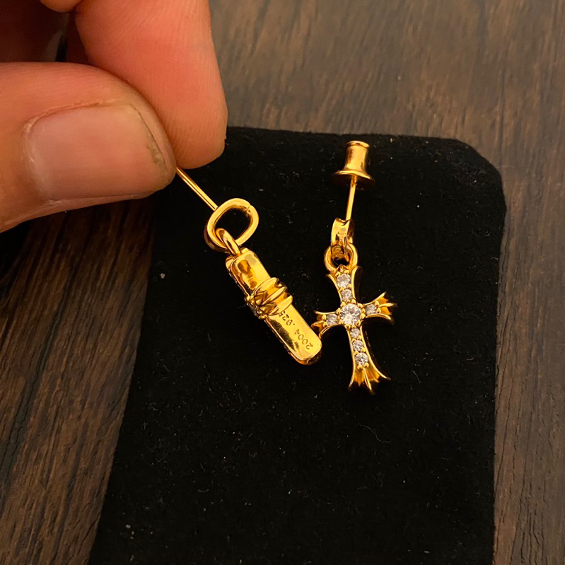 Bông tai cross mạ vàng 22k đính đá Best