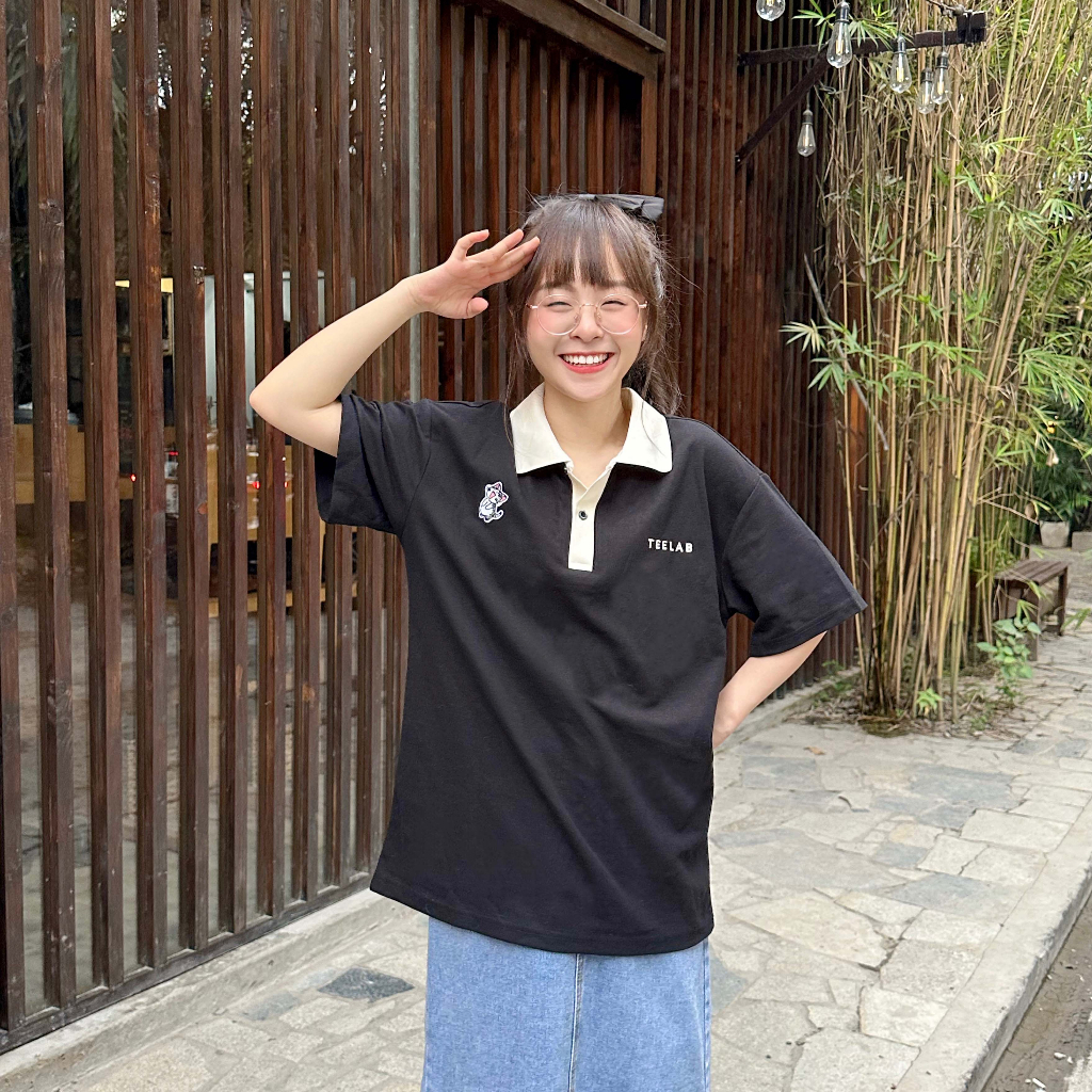 Áo Polo Teelab kitten ,Áo Polo hình Thêu mèo hottrend 2023