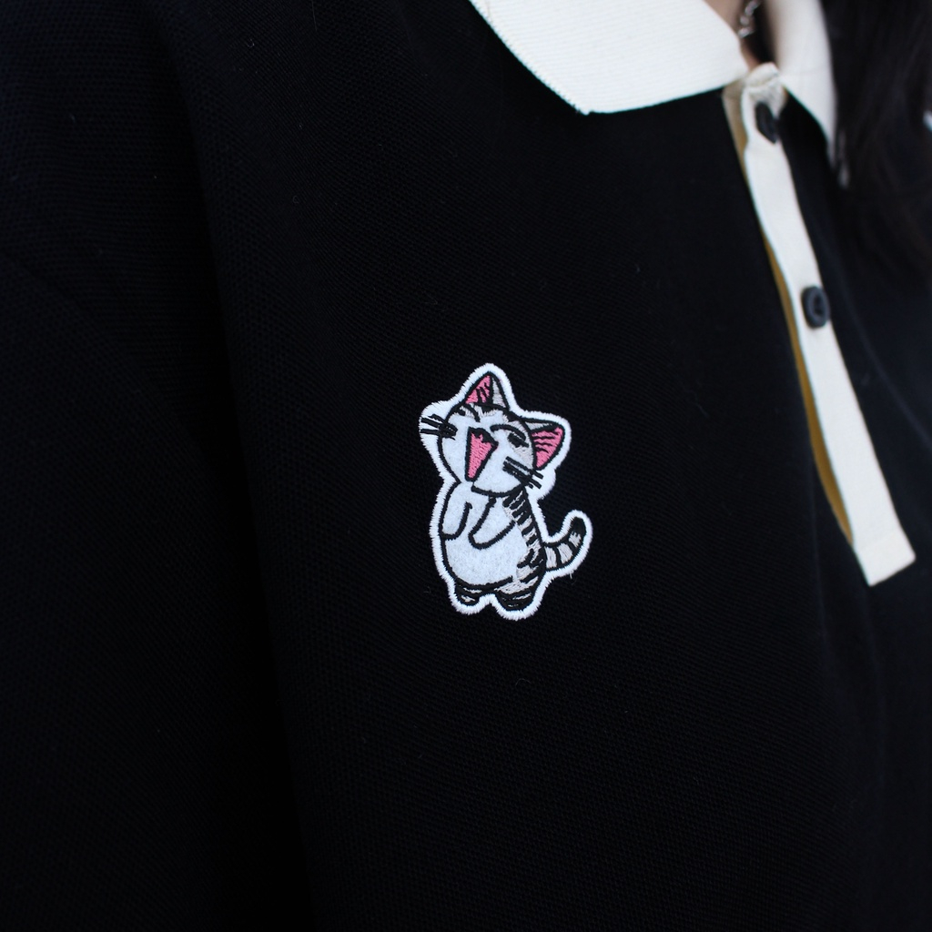 Áo Polo Teelab kitten ,Áo Polo hình Thêu mèo hottrend 2023