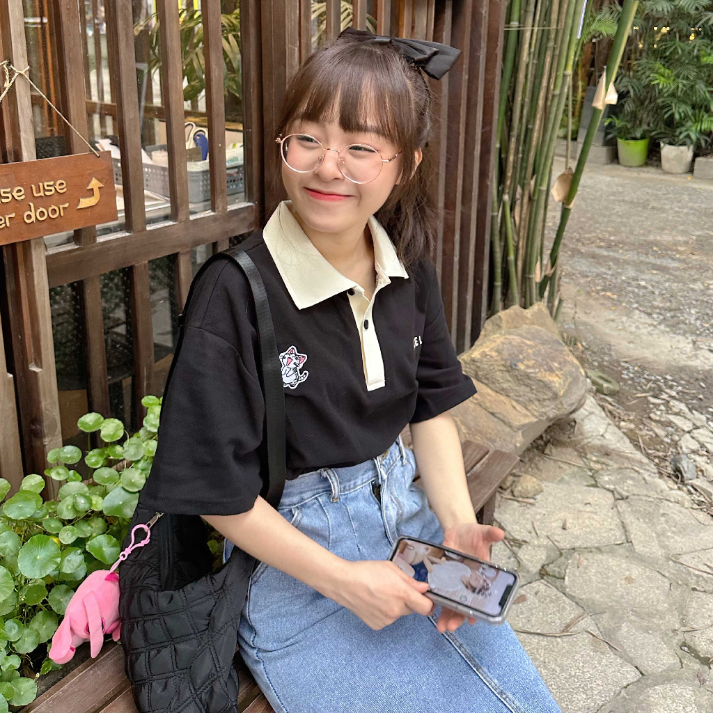 Áo Polo Teelab kitten ,Áo Polo hình Thêu mèo hottrend 2023