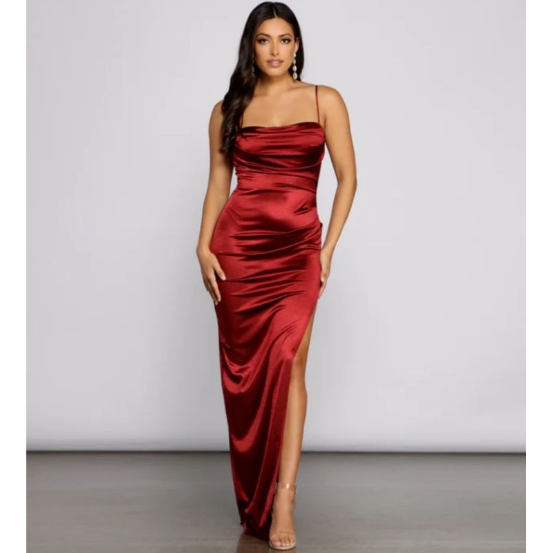 Đầm dạ hội lụa satin VNXK đầm dáng dài maxi xẻ tà high split sexy đầm tiệc prom party xuất khẩu dư xịn