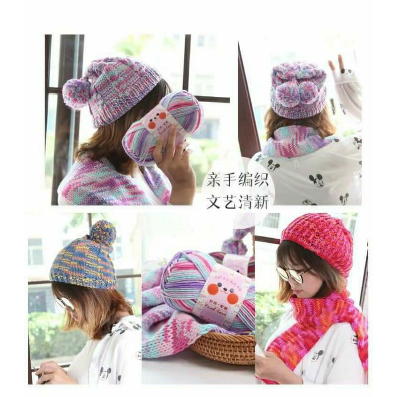 Len Yaoh Wool Màu Loang Siêu Dễ Thương Đan Móc Khăn Áo, Nón