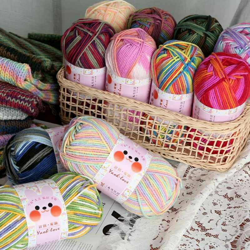Len Yaoh Wool Màu Loang Siêu Dễ Thương Đan Móc Khăn Áo, Nón
