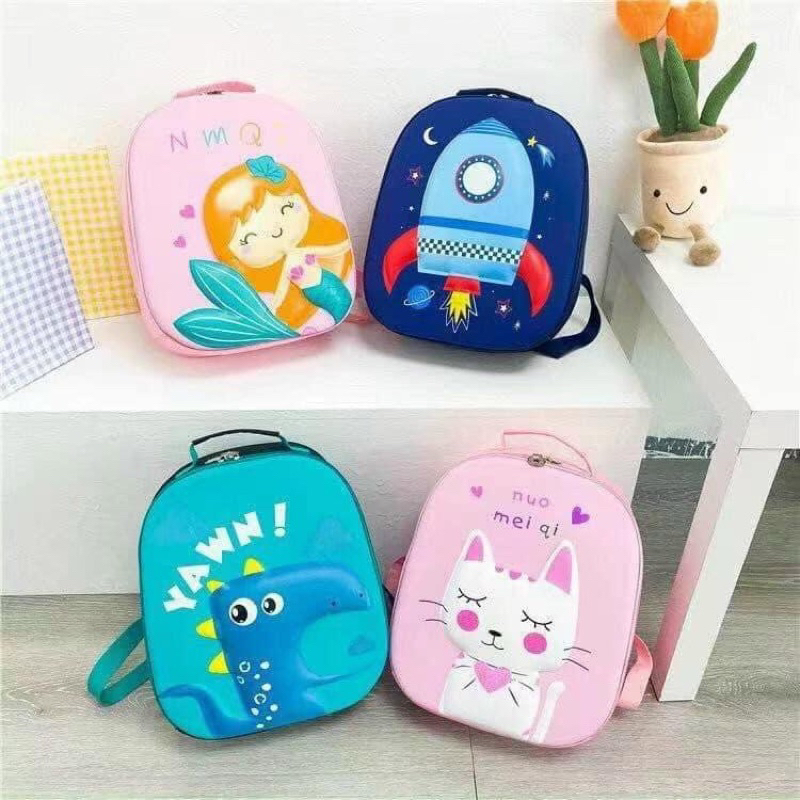 Balo Mầm Non Dáng Hộp Hoạ Tiết 3D Nổi Dễ Thương Cho Bé (kèm ảnh thật)