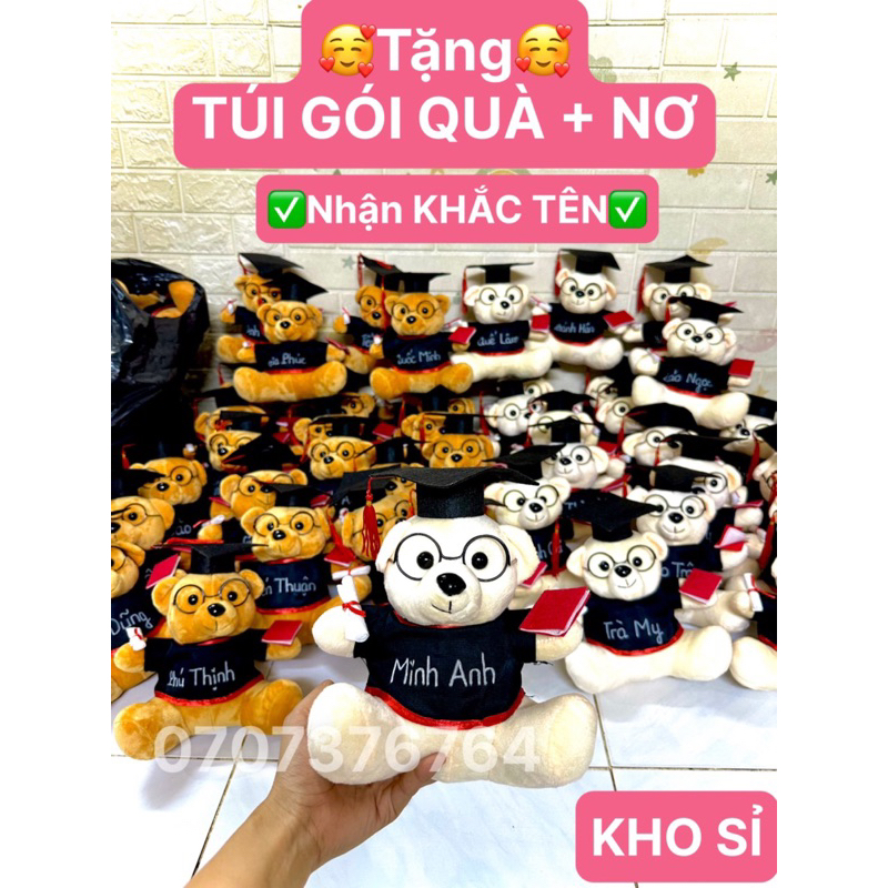22cm GẤU BÔNG TỐT NGHIỆP CÓ ĐEO KÍNH - Quà Tặng Ý Nghĩa