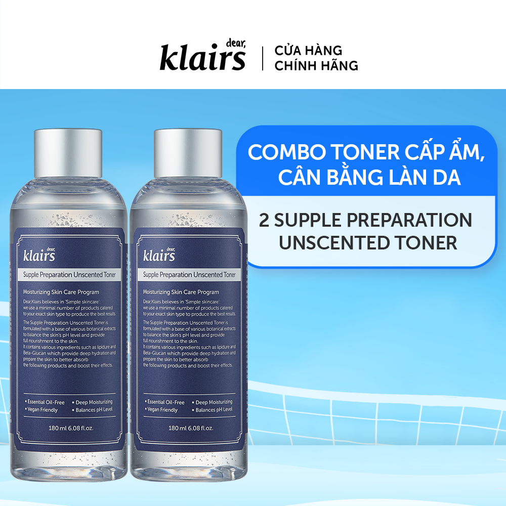 Combo 2 Nước hoa hồng Dear, Klairs Supple Preparation Unscented Toner 180ml