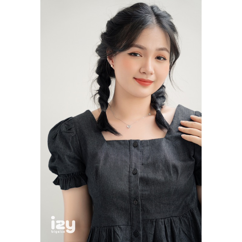 ÁO PEPLUM BIGSIZE TAY BỒNG JEANS MỀM - 23A10 - IZYBYNHI