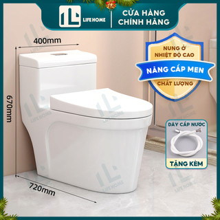 Bồn cầu liền khối cao cấp nắp êm phủ men nano siêu bền chống bám bẩn xả xoáy Life Home