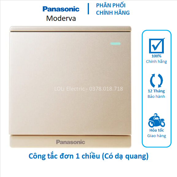 Công tắc đơn 1 chiều vuông Moderva Panasonic màu trắng WMF511-1VN vàng ánh kim WMF511MYZ-1VN xám ánh kim WMF511MYH-1VN