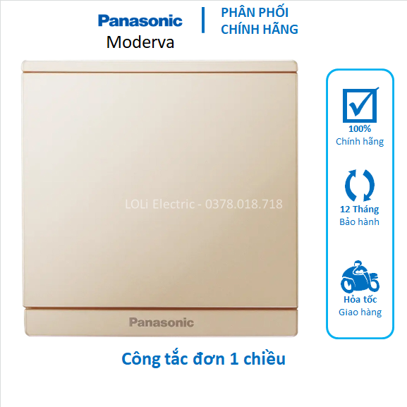 Công tắc đơn 1 chiều vuông Moderva Panasonic màu trắng WMF511-1VN vàng ánh kim WMF511MYZ-1VN xám ánh kim WMF511MYH-1VN