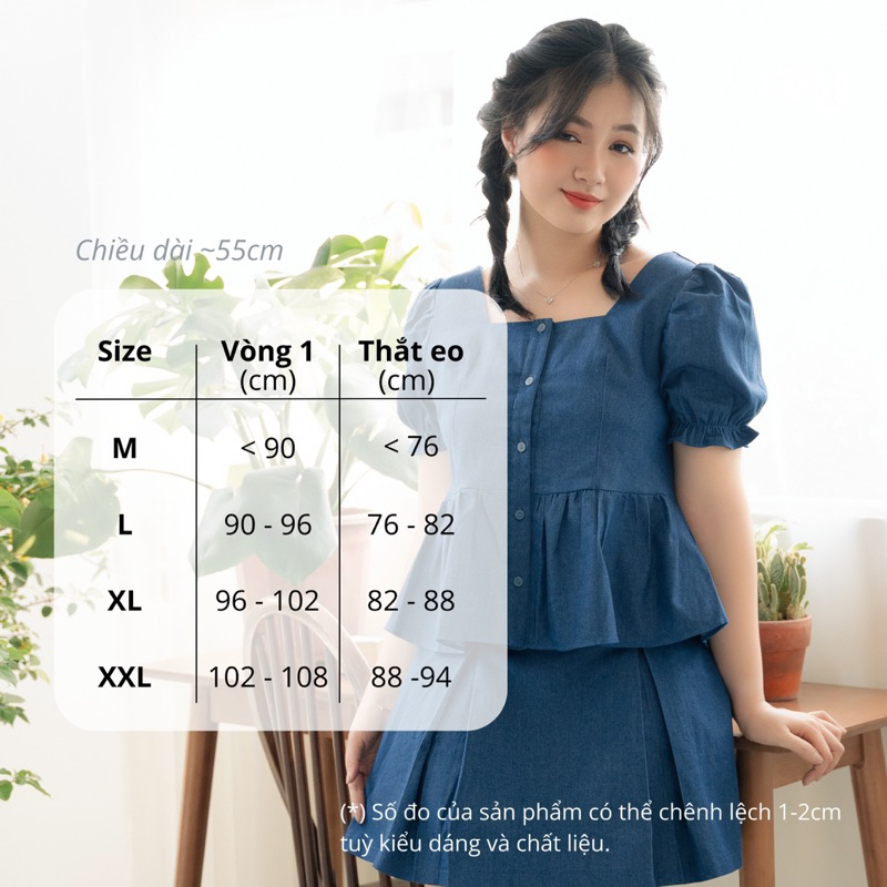 ÁO PEPLUM BIGSIZE TAY BỒNG JEANS MỀM - 23A10 - IZYBYNHI